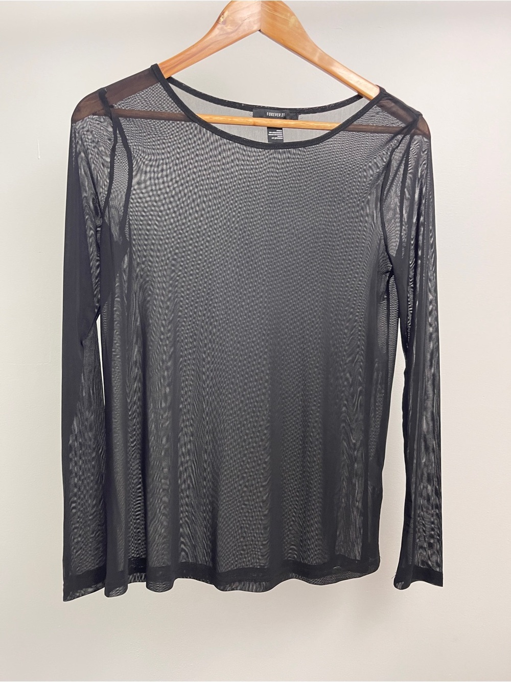 Forever 21 Black Sheer Long-Sleeve Mesh Top